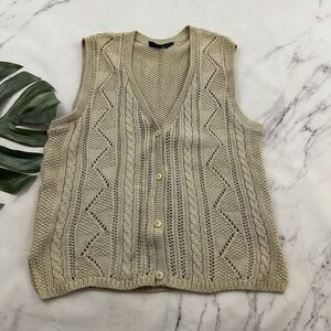 Dockers Mens Vintage 90s Sweater Vest Size M Taupe Cream Cable Knit Cotton